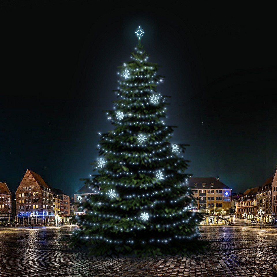 LED svetelná sada na vianočné stromy vysoké 21-23 m, ľadová biela s dekormi EFD08