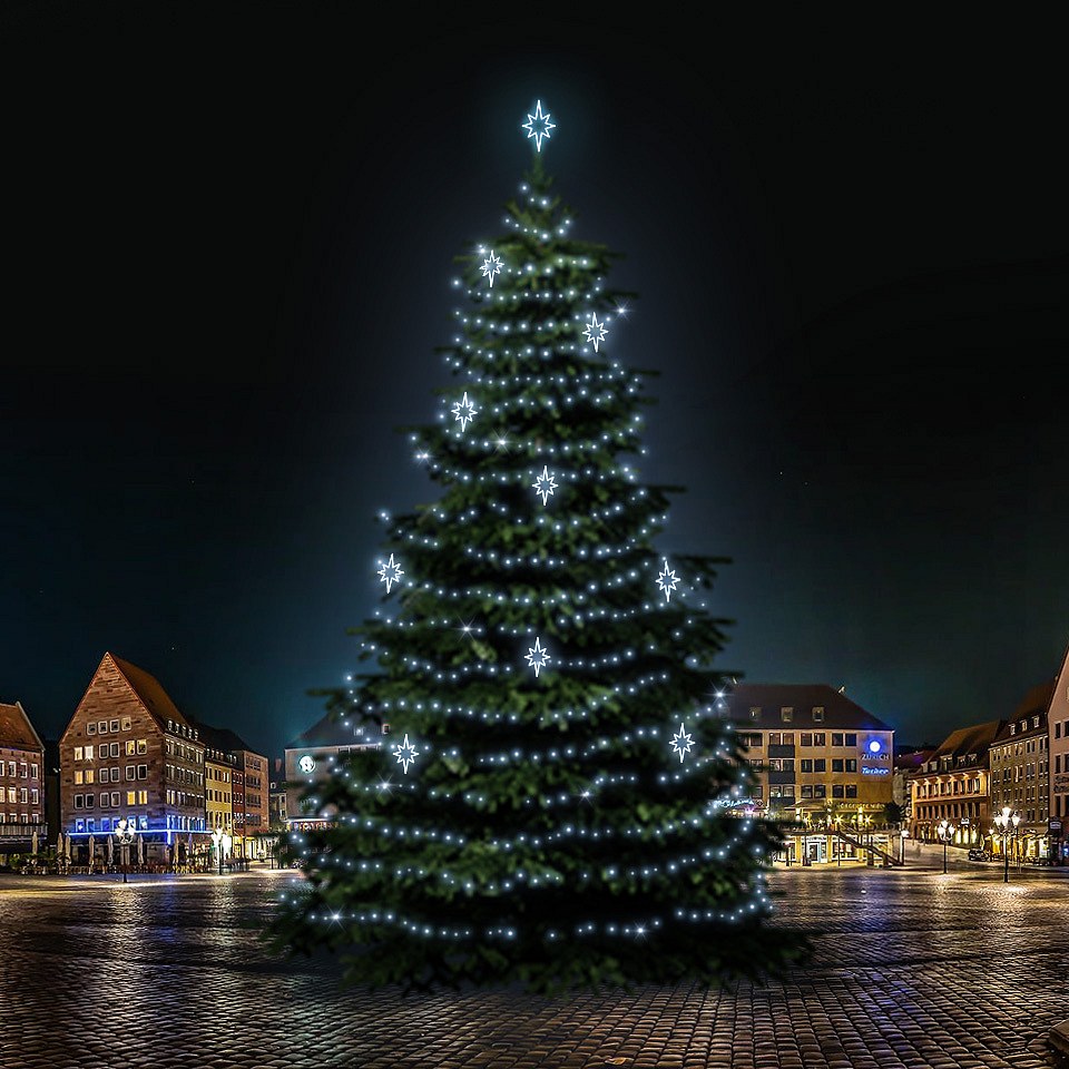 LED svetelná sada na vianočné stromy vysoké 21-23 m, ľadová biela s dekormi DZ141S3
