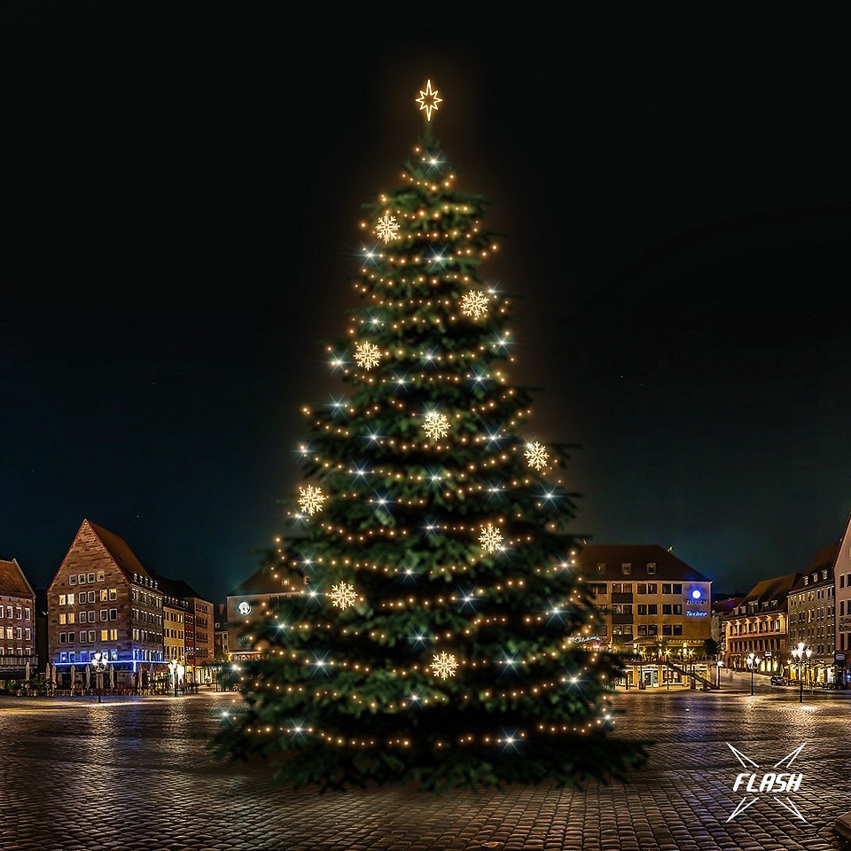 LED svetelná sada na vianočné stromy vysoké 21-23 m, teplá biela s Flash, dekory EFD08W