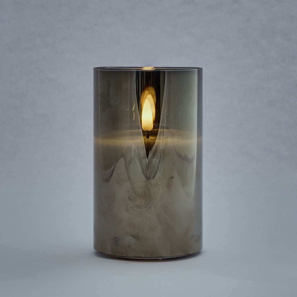 LED sviečka v skle, 7,5 x 10 cm, sivá