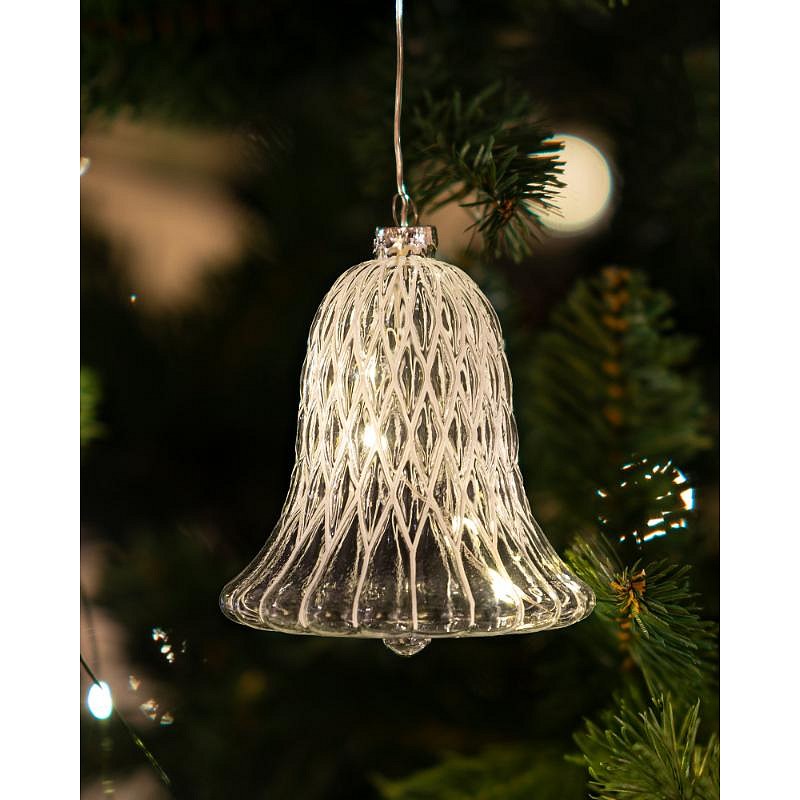 LED sklenený zvonček, číry, 9 cm