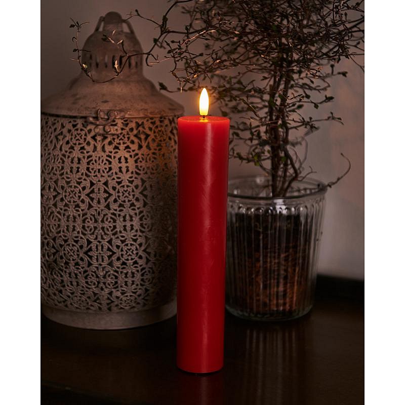 Vosková LED sviečka Sille, 25cm, červená, priem. 5 cm