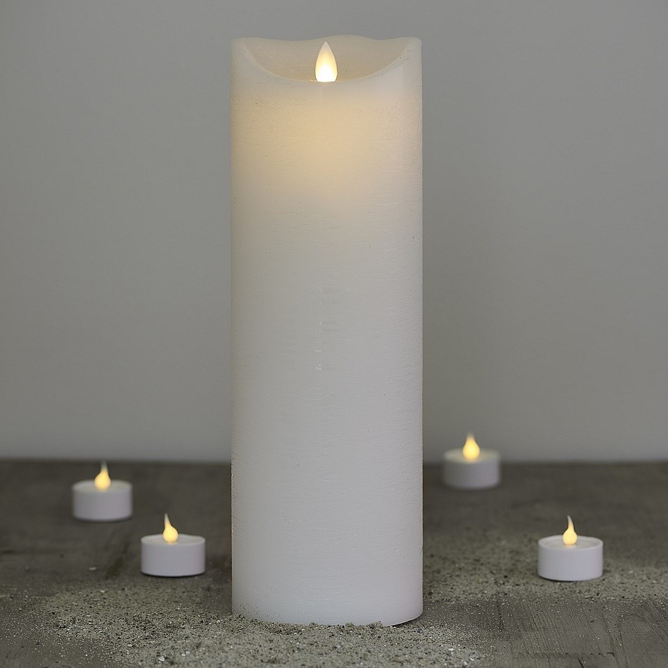 Vosková LED sviečka, 30 cm, biela