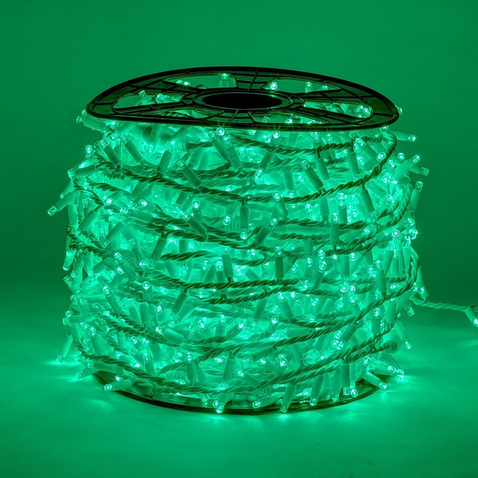 LED svetelná reťaz 100 m, 2000 zelených diód, biely kábel, IP44