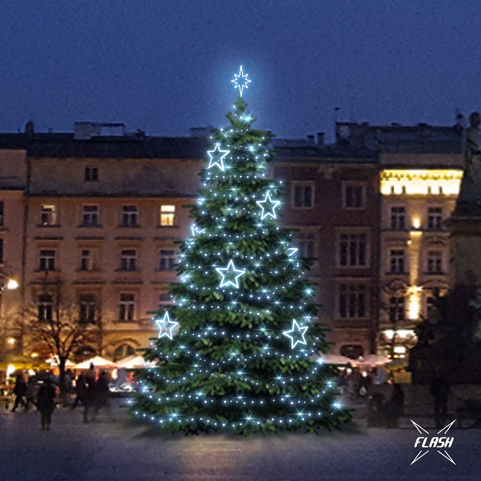 LED světelná sada na stromy vysoké 9-11m, ledová bílá s Flash, dekory 8EFD13