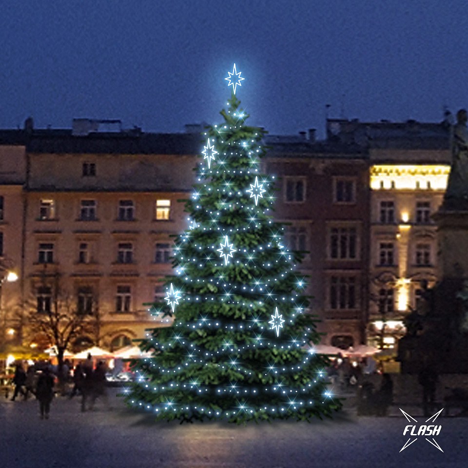 LED světelná sada na stromy vysoké 9-11m, ledová bílá s Flash, dekory DZ141S3