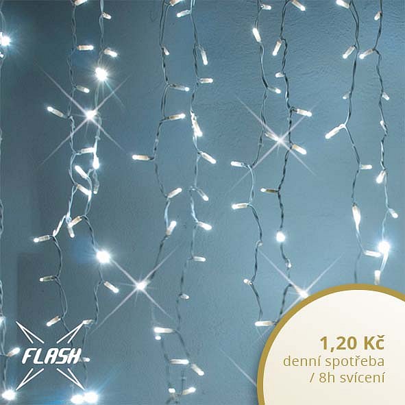 LED světelné záclony, FLASH, 2x3m, ledově bílá, 600 diod, IP67