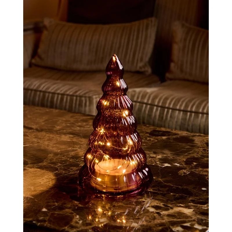 LED světelný stromek, skleněný, vínový, 23,5 cm