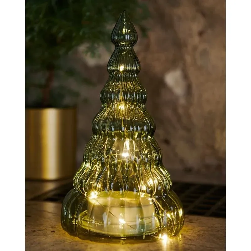 LED světelný stromek, skleněný, zelený, 23,5 cm