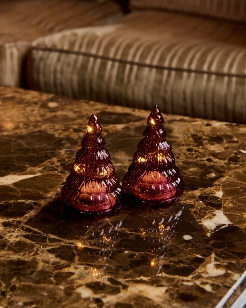 LED světelný stromeček, skleněný, sada 2 kusy,vínová, 9 cm