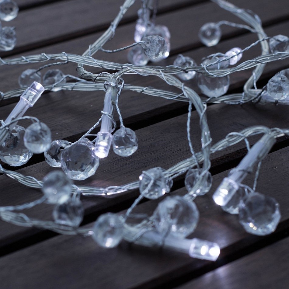LED světelný řetěz na baterie, Crystal, ledově bílá, 10 diod, 1,3 m