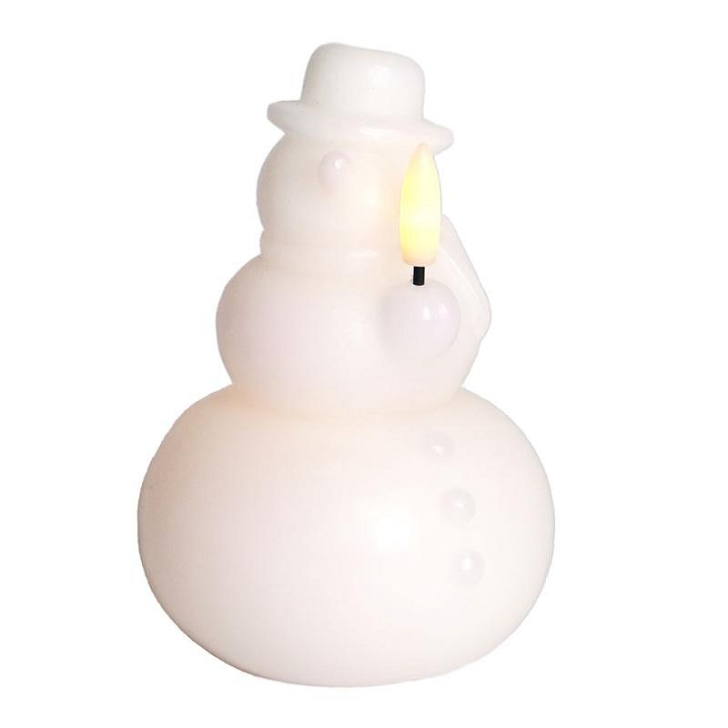 LED vosková svíčka sněhulák, bílý, 12,6 cm