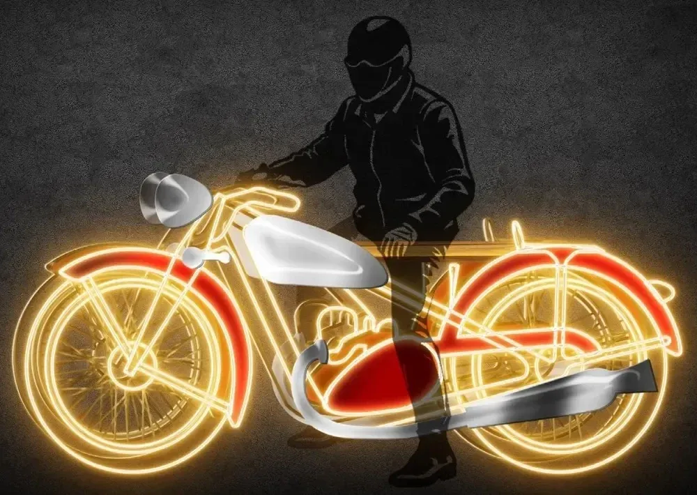LED světelný motocykl, 235 x 107 x 50 cm, teple bílá