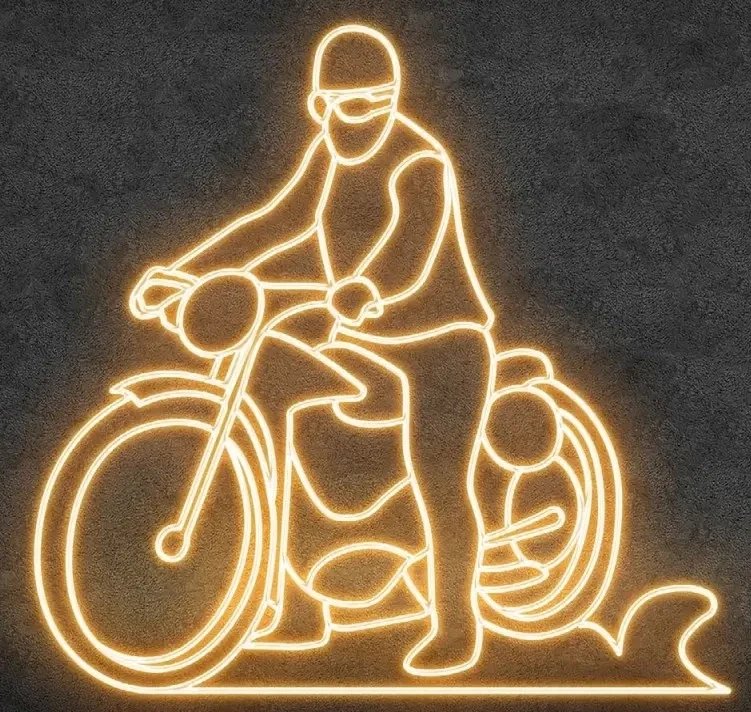 LED světelný motocyklista, 218 x 208 cm, teple bílá