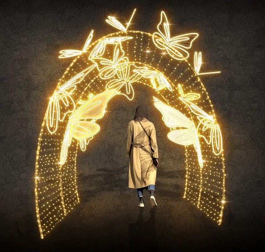 LED světelný tunel, 210 x 300 x 400 cm, teple bílá s Flash