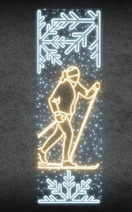 LED světelný banner - bežkařka, 80 x 247 cm, teple a ledově bílá