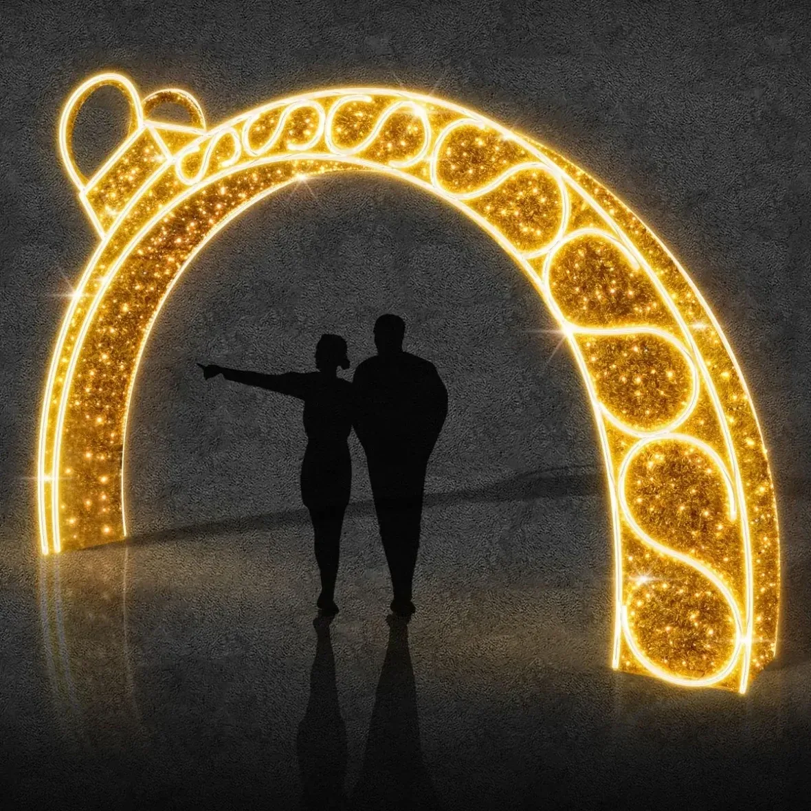 3D LED světelná brána 500 × 220 cm, teple bílá, zlatá