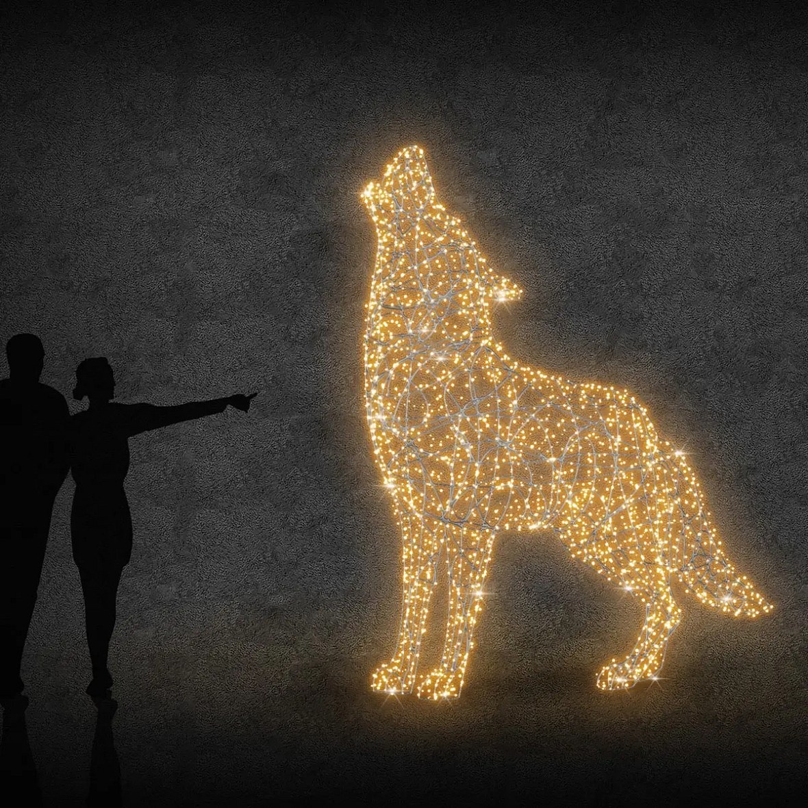 3D LED světelný vlk vyjící 270 cm × , teple bílá, 36 V, 46 W, 35 kg, ze 3 dílů