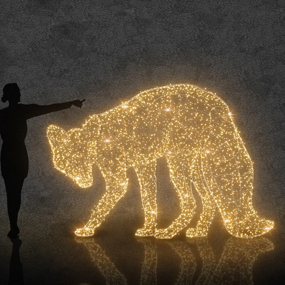 3D LED světelná liška 150 × 170 × 90 cm, teple bílá s Flash, 36 V, 73 W, 15 kg, 2 díly
