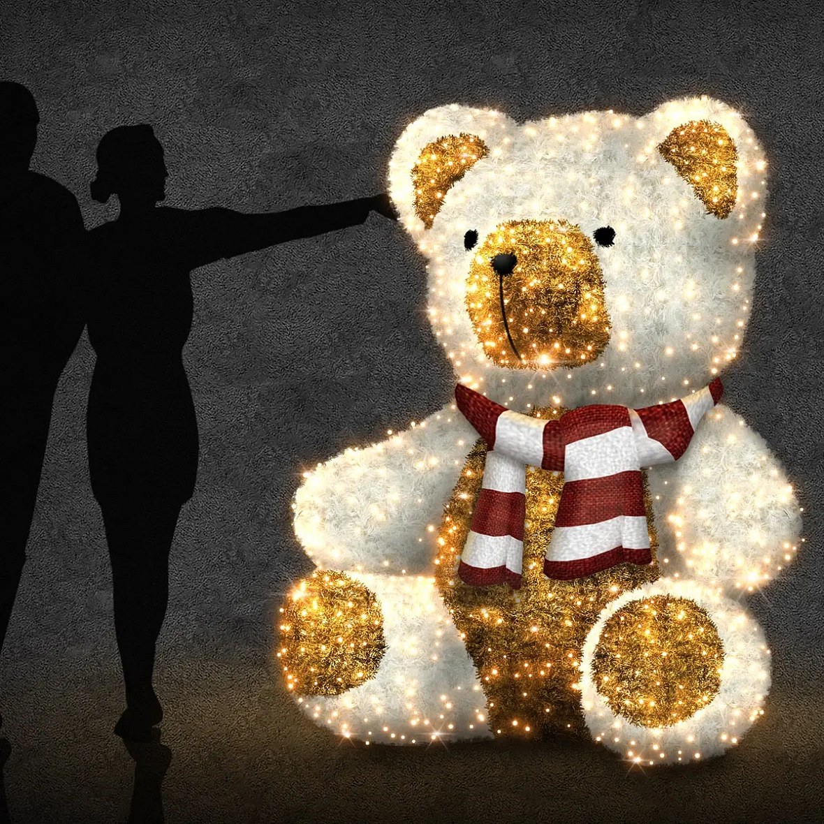 LED světelný sedící medvěd 160 × 180 × 170 cm, teple bílá, 36 V, 37,1 W, 41,4 kg