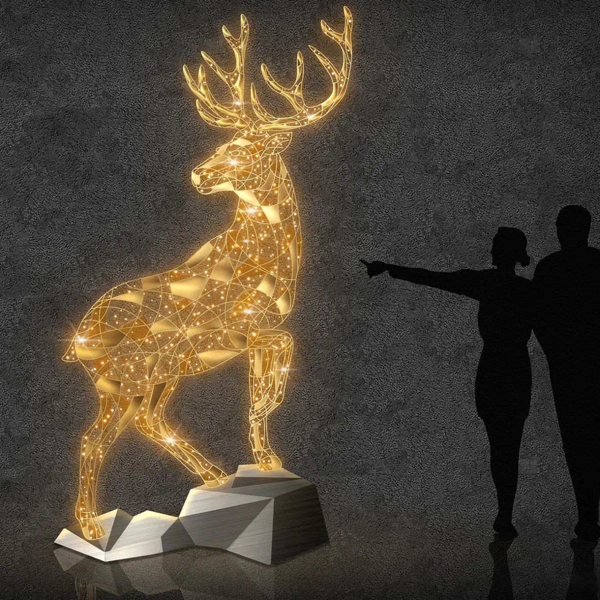 3D světelný jelen, 220 x 330 x 120 cm, teple bílá, 36V, 37 W, 59,4 kg, ze 3 dílů