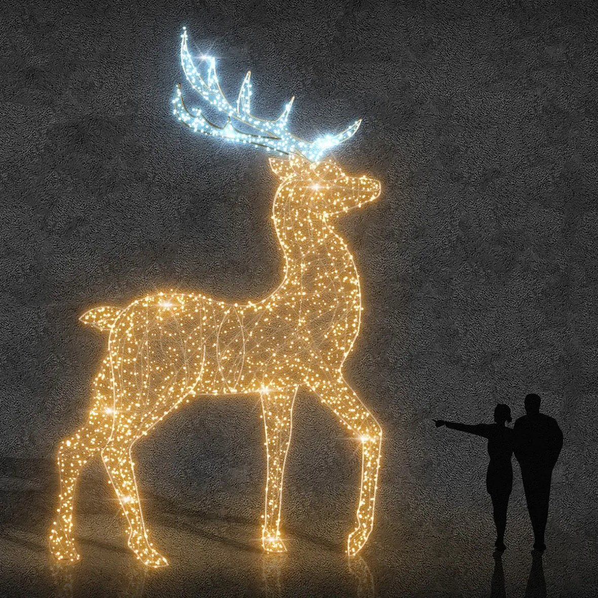 3D LED světelný jelen 600 ×  ×  cm, teple bílá, ledové paroží, W, V, z 9 dílů