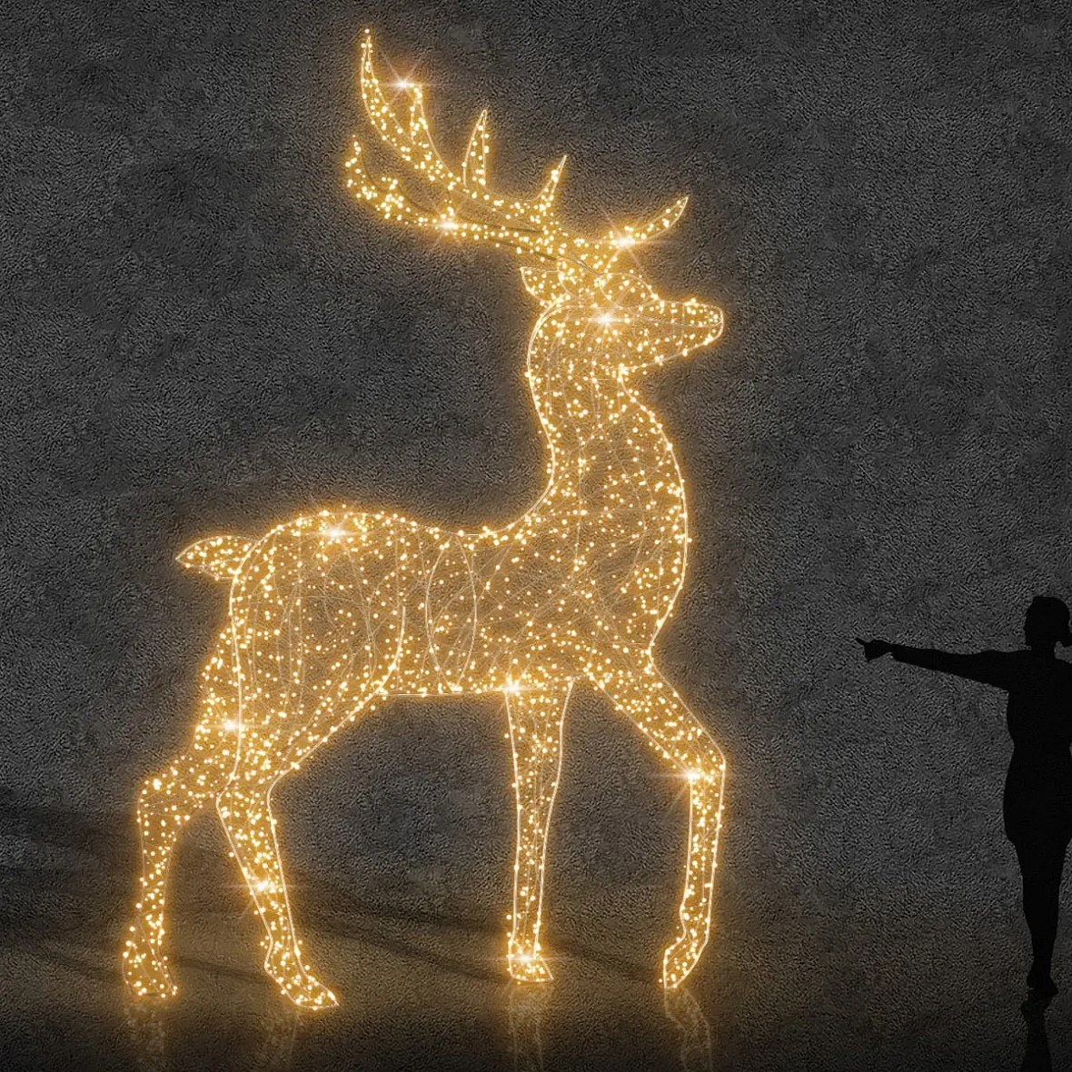 3D LED světelný jelen 400 × 250 × 60 cm, teple bílá, 36 V, 78 W, z 10 dílů