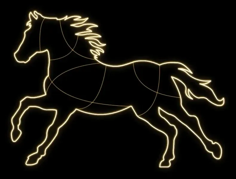 2D LED světelný kůň, 205 x 145 x 60 cm, teple bílá, 230 V, 31 W, 14 kg, 2 díly, stojící