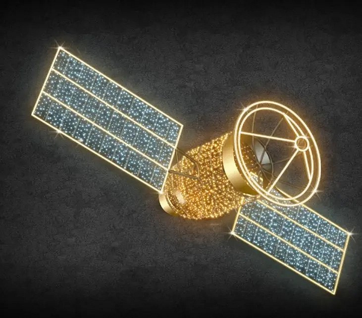 2D LED světelný satelit, 500 × 300 × 130 cm, teple a ledově bílá, 36 V, 120 W, 40 kg, 6 dílů, stojící