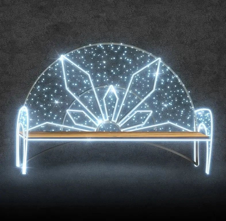 3D světelná lavička, 210 x 150 x 50 cm, ledově bílá s Flash, 36V, 38,8 W, 18,6 kg