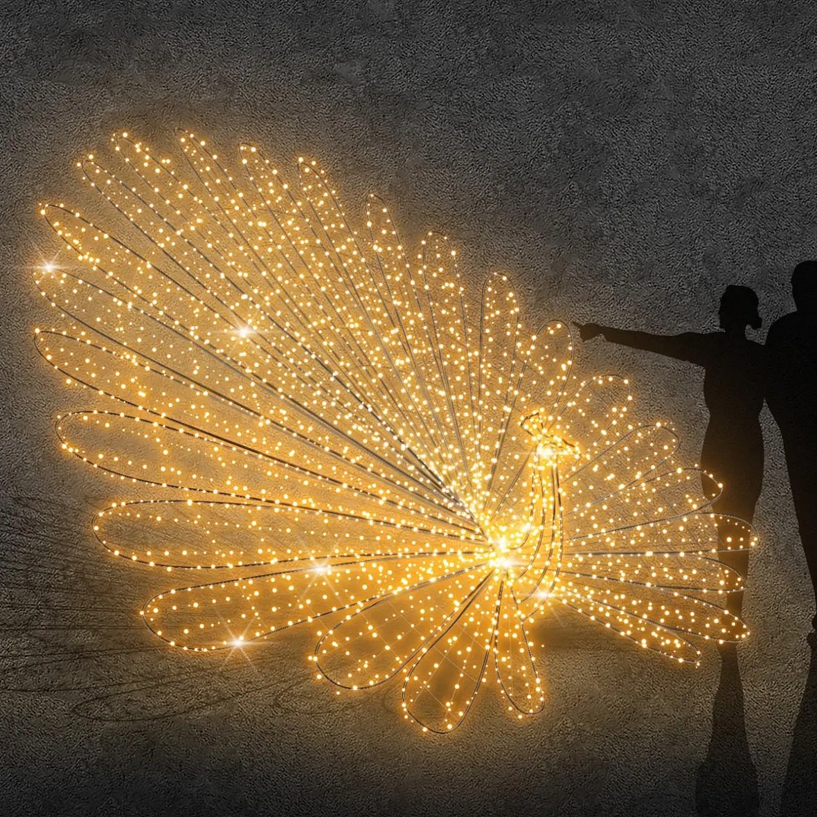 3D LED světelný páv, 430 × 250 × 240 cm, teple bílá, 36 V, 70 W, 52 kg, 5 dílů