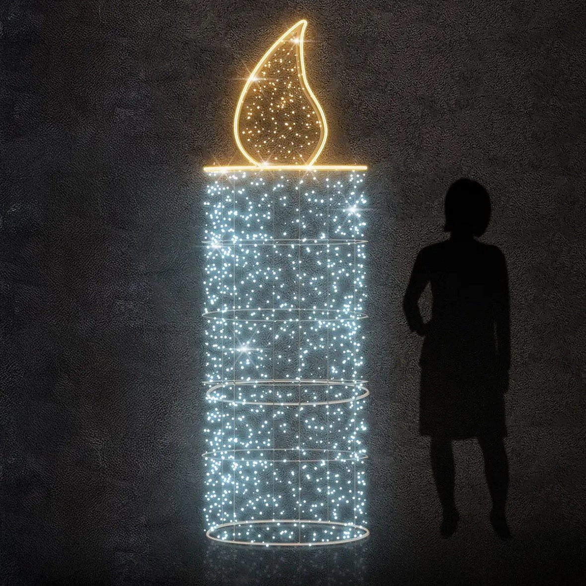 3D LED světelná svíčka, 80 × 245 cm, ledově a teple bílá, 230 V, 48,8 W, ze 2 dílů