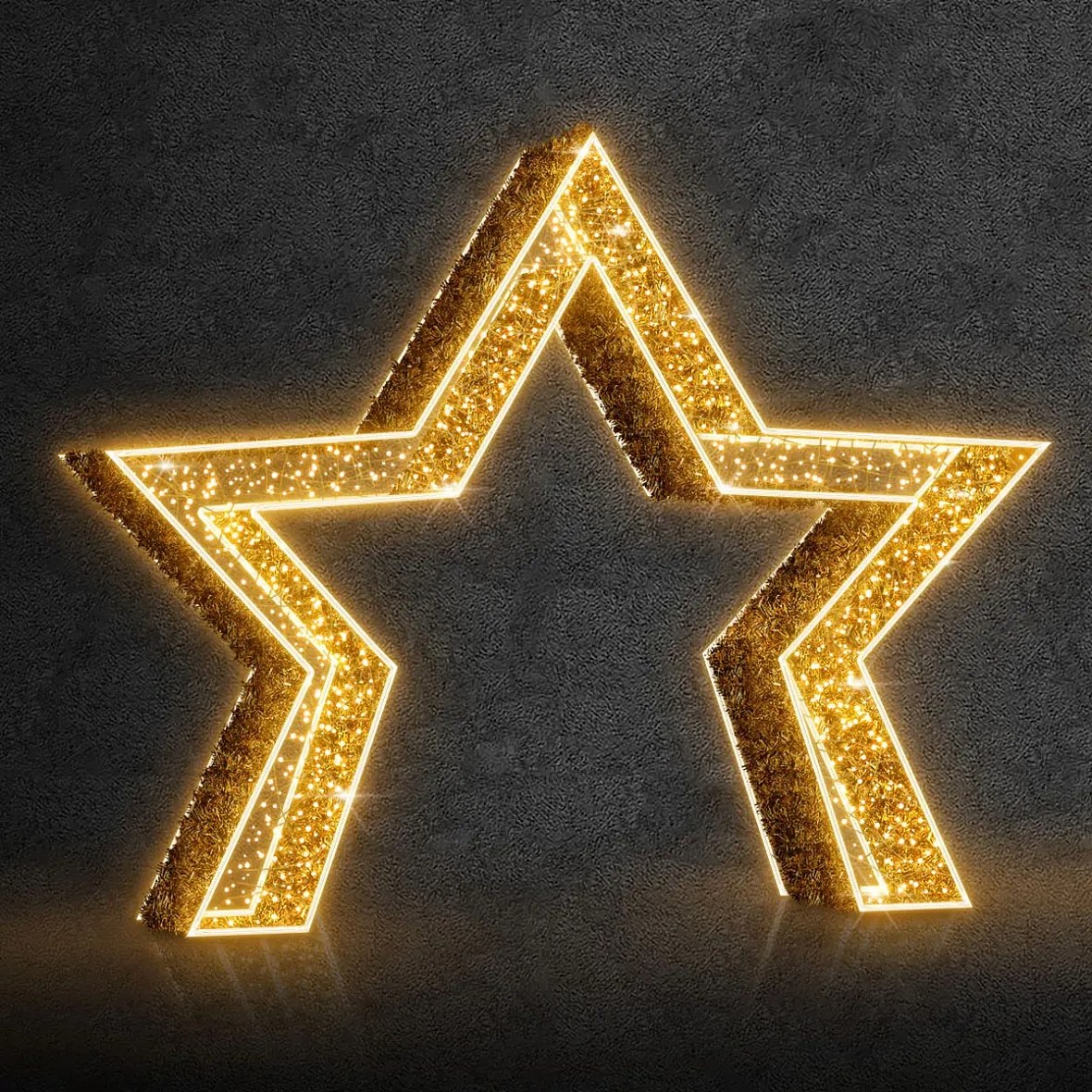 3D LED světelná hvězda, 265 × 235 × 50 cm, teple bílá, 36 V, 47,4 W, 20 kg, ze 6 dílů, WS2