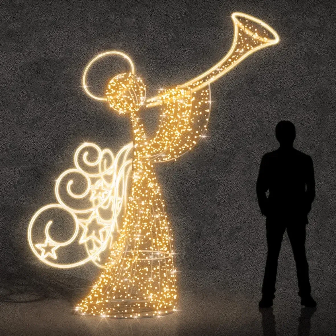 3D LED světelný anděl, 250 cm, teple bílá, 36 V
