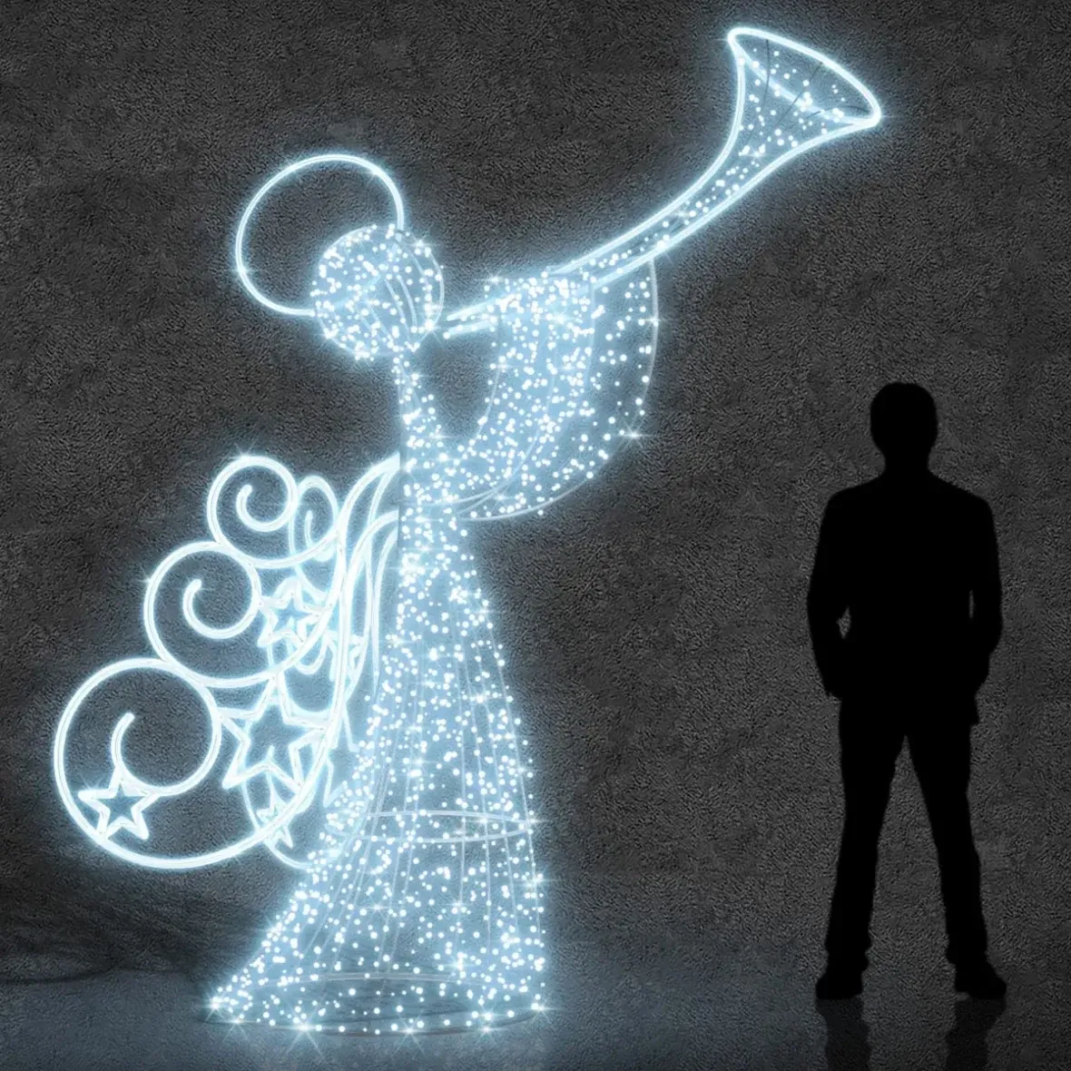 3D LED světelný anděl s trumpetou, 280 cm, ledově bílá, 230 V, 149 W, 46 kg, ze 4 dílů