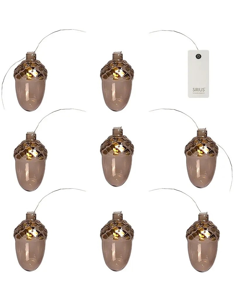 LED světelné žaludy, 8 kusů na řetězu, délka 1,3 m, zlatá