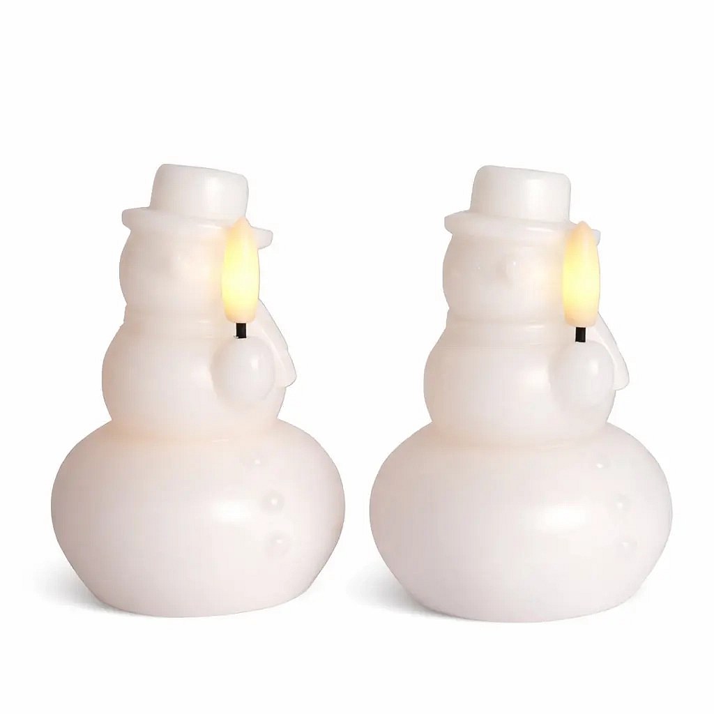LED svíčka z pravého vosku na baterie sněhulák, bílý, sada 2 ks, 10 cm, CR2032