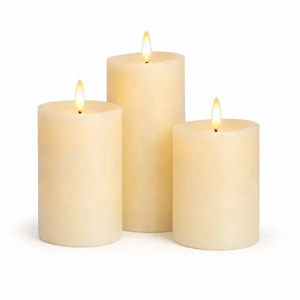 Sada LED svíček z vosku, mandlová, průměr 8 cm, s dálkovým ovladačem, AA, 3 kusy