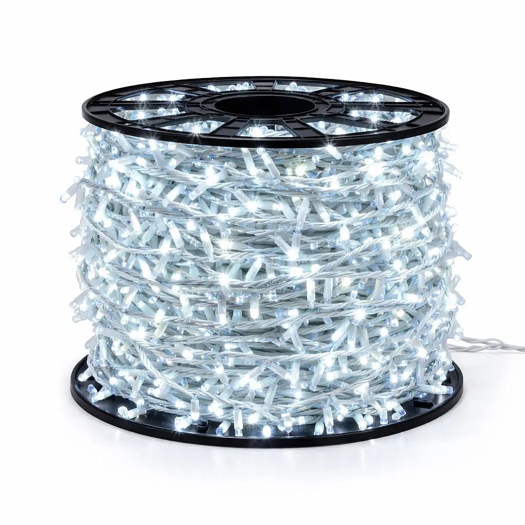 Easy Fix LED světelný řetěz 100 m venkovní ledově bílá s FLASH, 2000 diod, bílý kabel, IP67, cívka