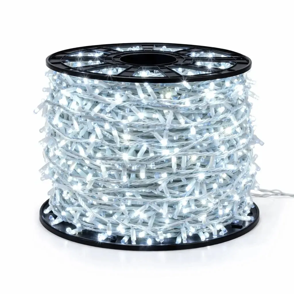 Easy Fix LED světelný řetěz 100 m venkovní ledově bílá s FLASH, 2000 diod, bílý kabel, IP67, cívka