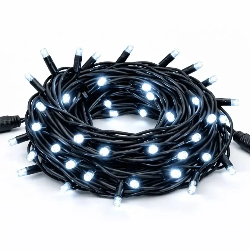 Easy Fix LED světelný řetěz 5 m venkovní ledově bílá s FLASH, 60 diod, černý kabel IP44, prodlužovací