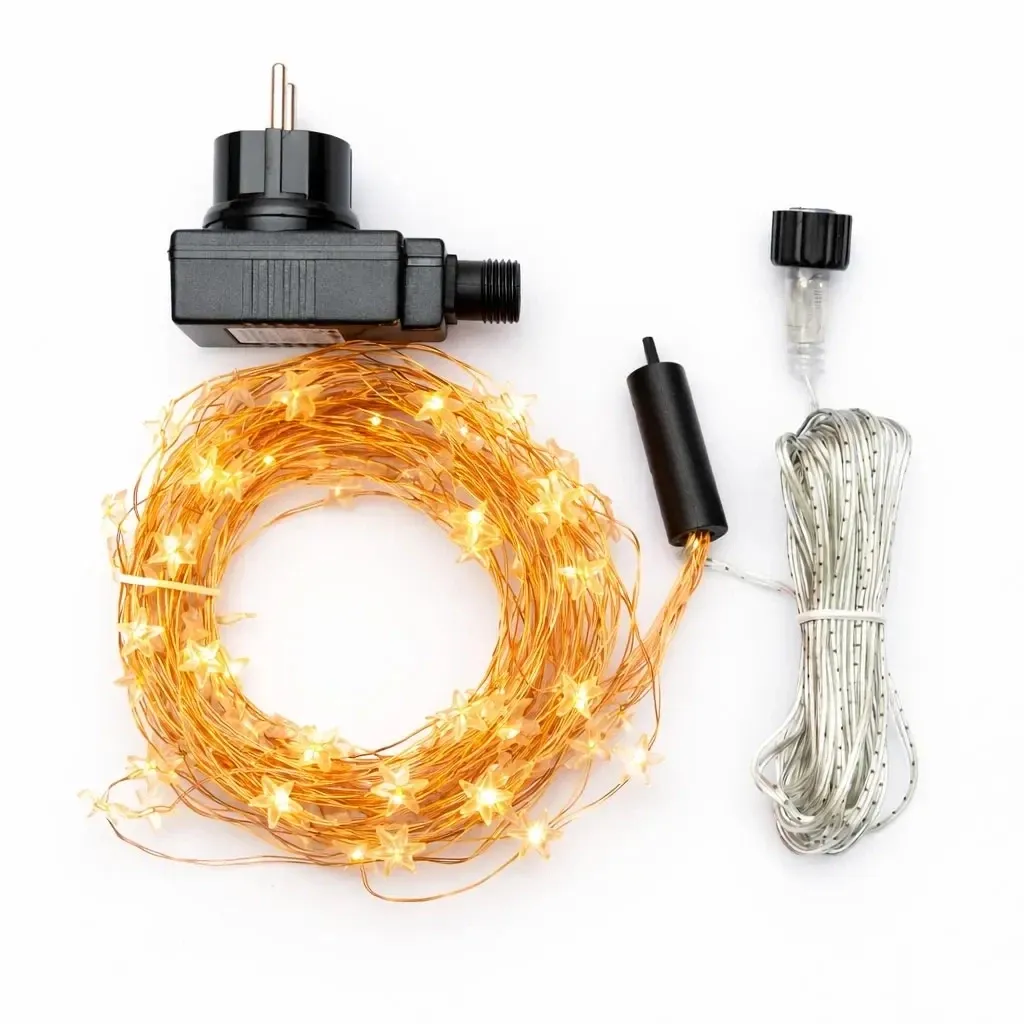 LED světelný řetěz hvězdičky venkovní, 12× 1,5 m, teple bílá, 180 diod, měděný kabel IP44,