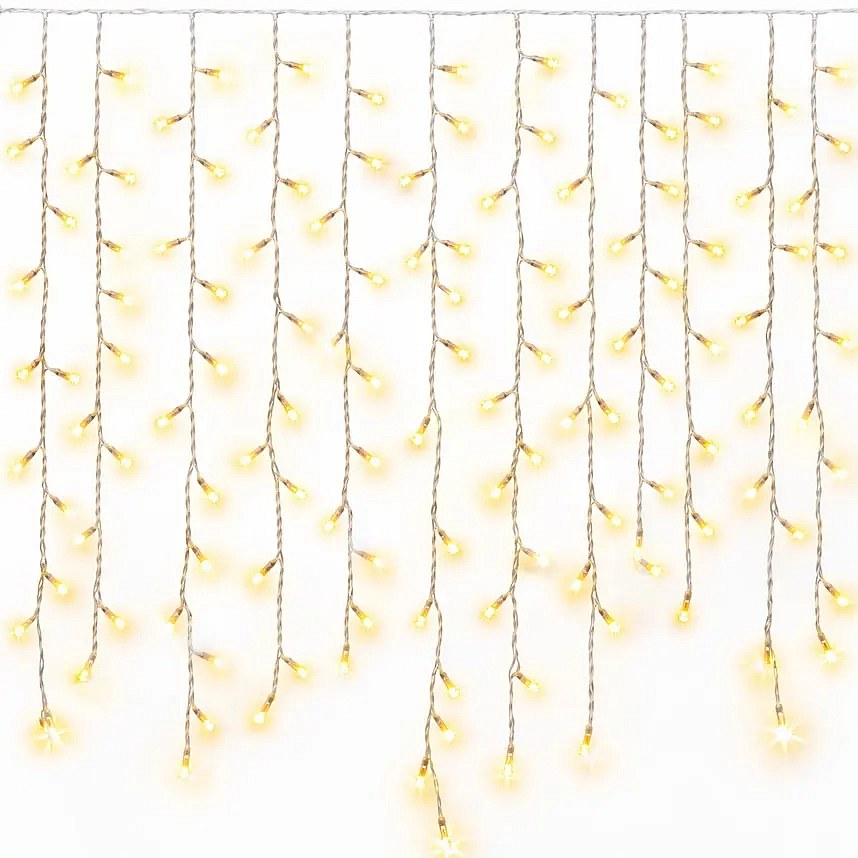 Easy fix Interiér LED světelné krápníky 300 × 90 cm, teple bílá, 174 diod, čirý kabel IP20, prodlužovací