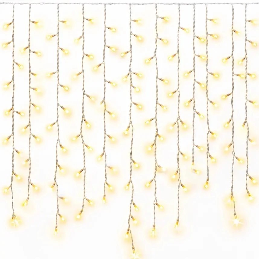 Easy fix Interiér LED světelné krápníky 300 × 90 cm, teple bílá, 174 diod, čirý kabel IP20, prodlužovací