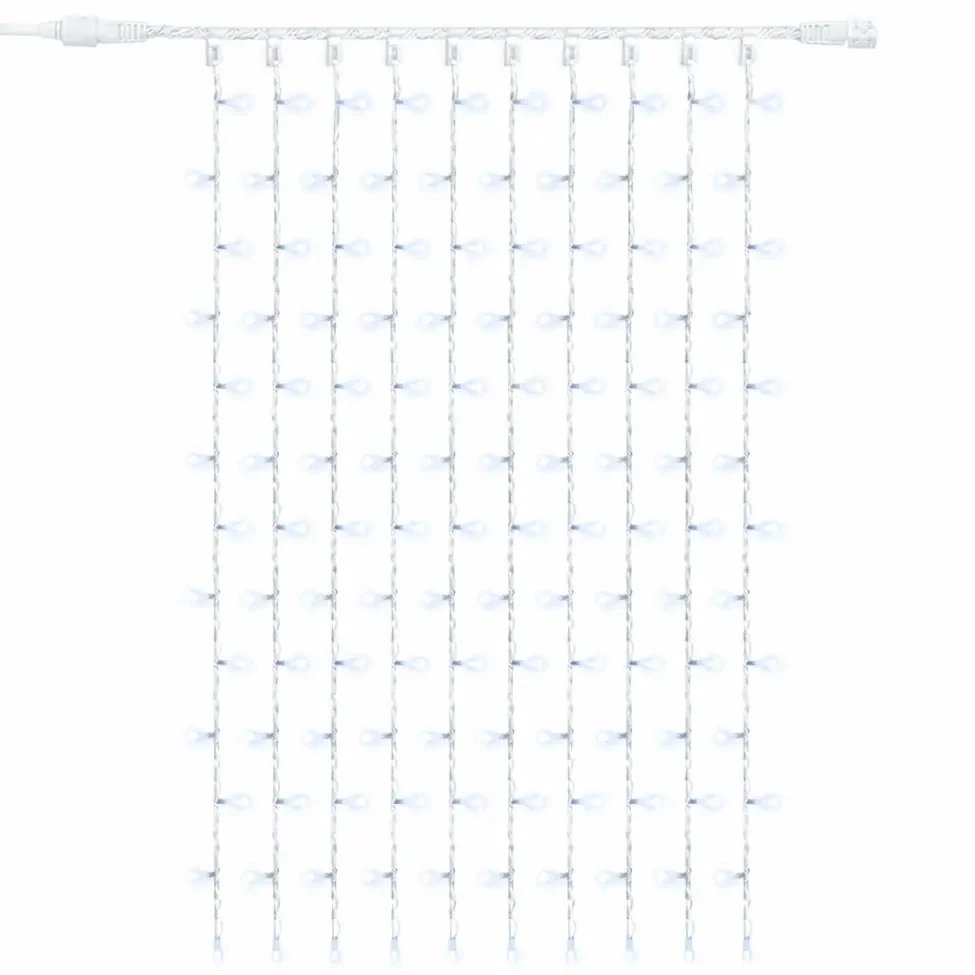 Easy Fix LED světelný závěs venkovní 100 × 150 cm, ledově bílá s FLASH, 150 diod, bílý kabel IP67, prodlužovací