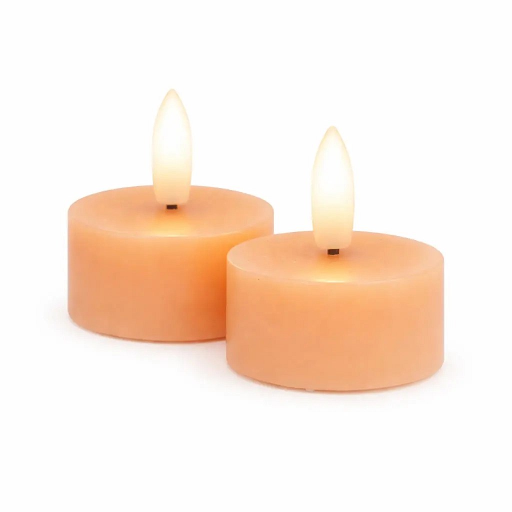 Sada LED čajové svíčky na baterie Sille Tealight, Ø4,5 × 2,2 cm, broskvové, z pravého vosku, balení 2 ks