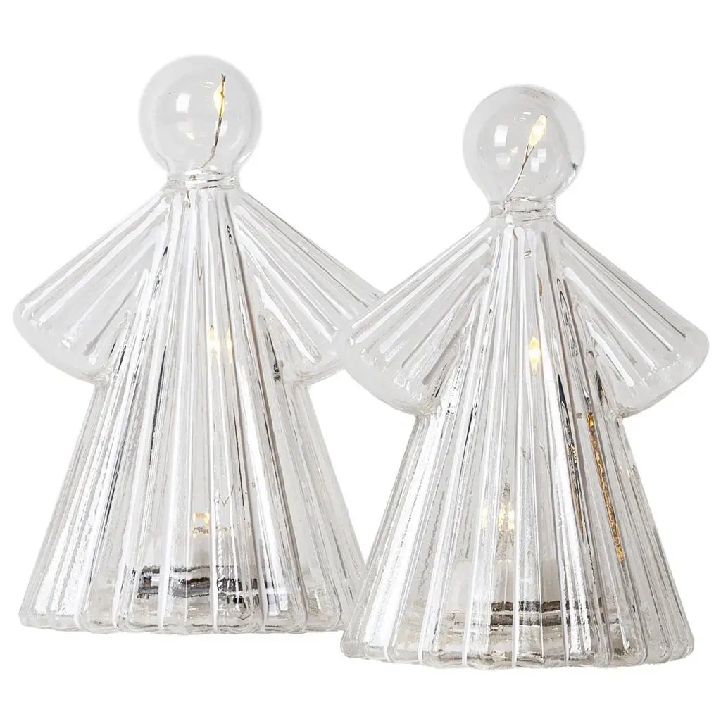 LED svítící anděl skleněný, čirý, 10 cm, sada 2 kusy