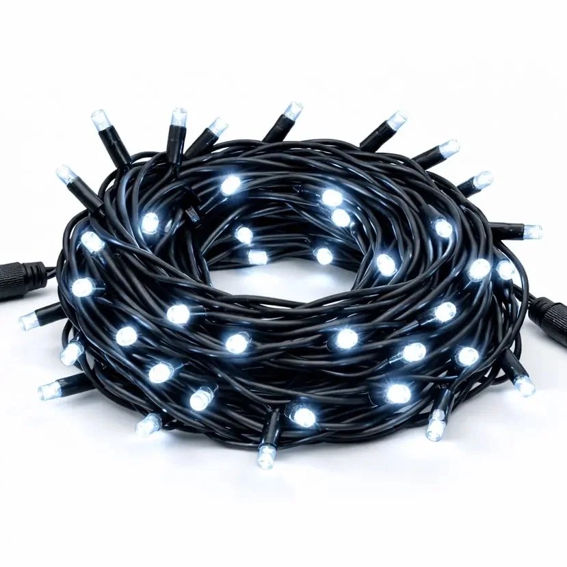 Easy Fix LED světelný řetěz 20 m, ledově bílá, 120 diod, černý kabel IP67, 2× 10 m