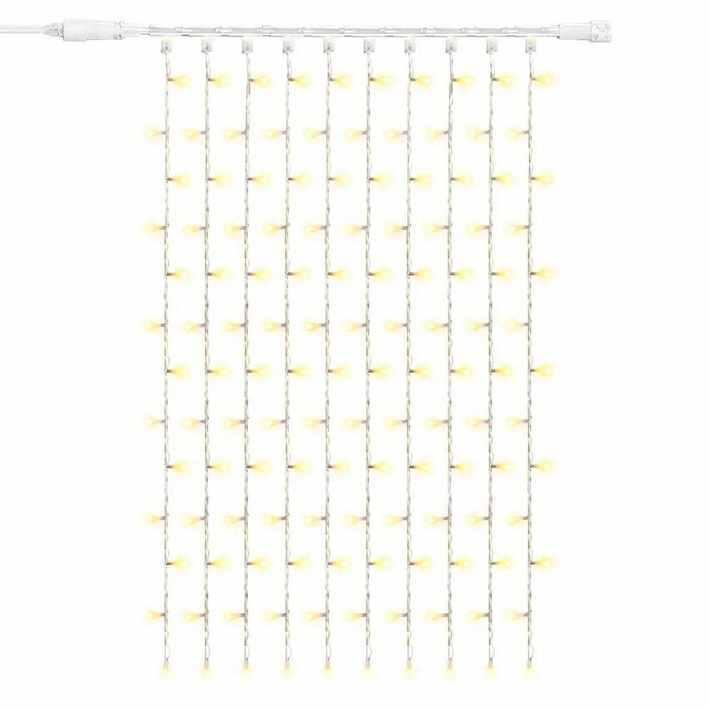 Easy Fix LED světelný závěs venkovní 100 × 150 cm, teple bílá s FLASH, 150 diod, bílý kabel IP67, prodlužovací
