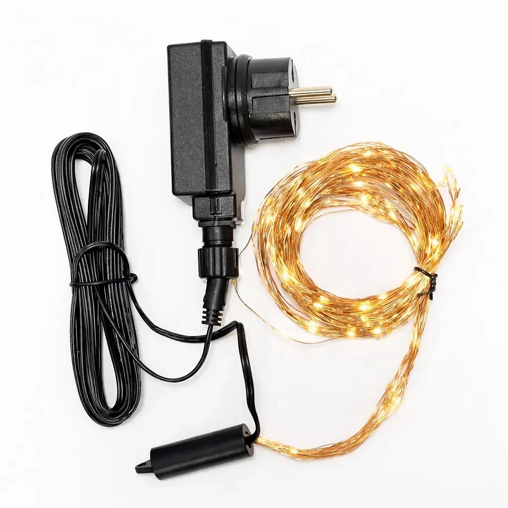 LED světelný řetěz 12× 1,5 m venkovní, teple bílá, 180 diod, měděný kabel IP44, vč